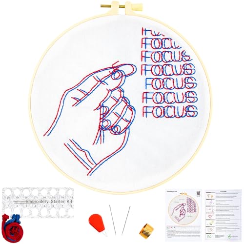 Image of Crafmanoe Easy Hand Embroidery Kits for Beginners Adults, Focus Embroidery Starter Kits, Counted Cross Stitch Kits for Beginners Craft Kits for Adults Women, Embroidery Hoops, Thread & Video Tutorial