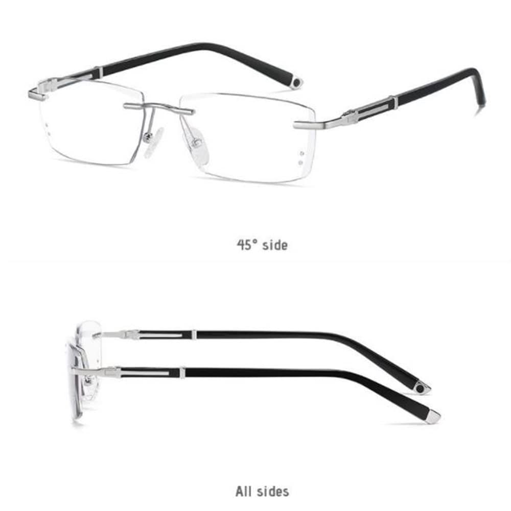 Herren Lesebrille HD Randlose Sonnenbrille UV Schutz Photochrome Lesehilfe Sehhilfen Metallgestell Sonnenleser Anti Blaues Licht (Size : 2.0X)