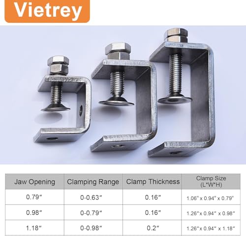 Image of Stainless Steel C Clamps, Mini Tiger Clamp Set for Mounting, Heavy Duty Metal U Clamps, Small Desk G-Clamp with 1.77 Inch Stable Wide Jaw Opening for Metal Working Woodworking Welding Building (4pcs)