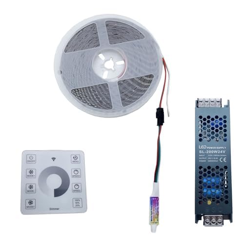 TOPXCDZ 10M 20M 30M 40M Running Water Flowing LED Strip Light DC24 WS2811 SMD2835 Horse Race Pixel Addressable Flexible Linear Lamp (Natural White, 1 * 10M Strip+Controller+Power)