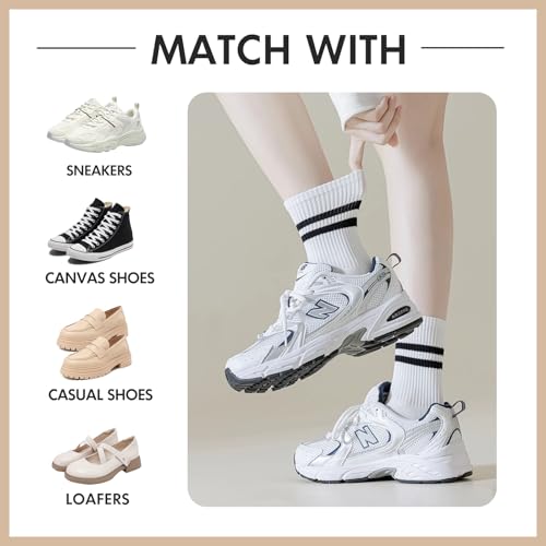 10 Pairs Vintage Striped Thin Cotton Crew Athletic Socks Sports Gym Running Hiking Calf Socks for Women4