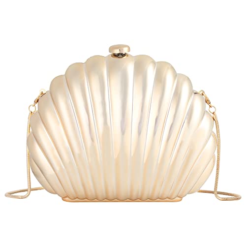 ZLM BAG US Glitter Seashell Evening Clutch Purse Mini Chain Crossbody Bag Pu Leather Shell Pearl Shoulder Bag