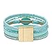 P Ammy Fashion® Leather Wrap Bracelet Boho Cuff Bracelets Crystal Bead Bracelet with Magnetic Clasp Jewelry Gifts bohemian bracelet for Women (Light Blue)
