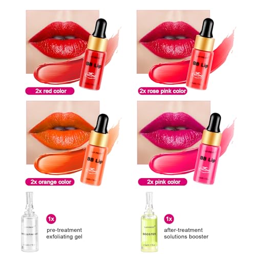BB Lip Glow Ampoule Serum Starter Kit, Semi-Permanent Makeup Behandlung, Lip Gloss BB Lip Serum, enthält 8 Fläschchen Lips Care Serums Exfoliating Gel und Lip Balm Serums
