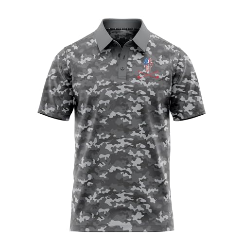 Image of Patriotic USA Golf Polo Shirt - Men's Performance Short Sleeve Moisture Quick Dry Fit Athletic Veteran UPF Stretch Casual Fun