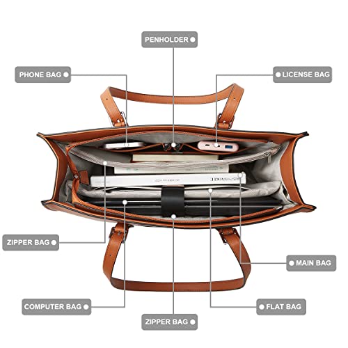 Laptop Bag For Women 15.6 Inch Laptop Tote Bag Leather Classy Computer Briefcase Work Waterproof Handbag Professional Shoulder Bag Womens Business Office Large Capacity Bag Purse 2Pcs Set-Brown #TOP6