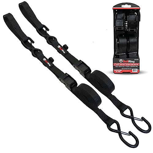 Bull Ring Cam-Lock Tie Downs With S Hooks (2Pk) – Includes (2) Heavy-Duty 1" X 8' Straps 1,200Lb Break Strength For Utv, Motorcycles, Atv, Trailers, Cars, Trucks #TOP17