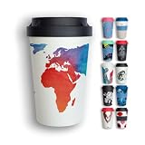 heybico Coffee to go Becher | Mehrweg Kaffeebecher hergestellt im Schwarzwald | Mehrwegbecher mit Schraubverschluss | Bruchsicher | leicht | Weltkarte