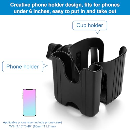 Image of Accmor Stroller Cup Holder Accessories, Stroller Cup Holder Attachment, 360 Rotatable Clip Bottle Holder for Bike Walker Wheelchair Rollator Fits Most Cups Bottles, Black