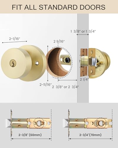 Image of Haidms Gold Door Knobs with Key, Heavy-Duty Zinc Alloy Keyed Entry Door Knobs Exterior, Brushed Gold Front Door Knob with Lock, Keyed Different, 6 Pack