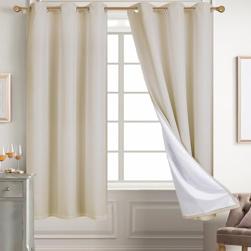Diraysid 100% Blackout Curtains Light Beige Linen Curtains for Bedroom Grommet Thermal Insulated Room Darkening Drapes (2 Panels, W38 x L72 Inch)