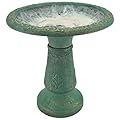 Arcadia Garden Products BB04 Fiberclay Bird Bath Outdoor Garden Decor, Antique Vintage Weather Resistant Water Bowl for Backyard and Patio and, 20 Tall, Green, 19.5 by 11.5 by 20.5-Inches