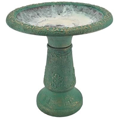 Arcadia Garden Products BB04 Fiberclay Bird Bath Outdoor Garden Decor, Antique Vintage Weather Resistant Water Bowl for Backyard and Patio and, 20 Tall, Green, 19.5 by 11.5 by 20.5-Inches