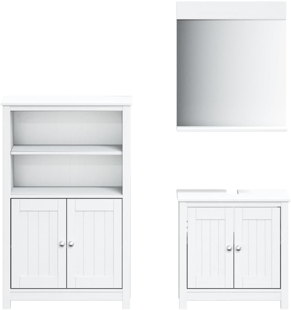 3 Piece Bathroom Furniture Set Berg White Solid Wood Pine,Classic Pine Wood Bathroom Furniture Set with Ample Storage for a Tidy and Organized Bathroom Bathroom Furniture, Bathroom Sets