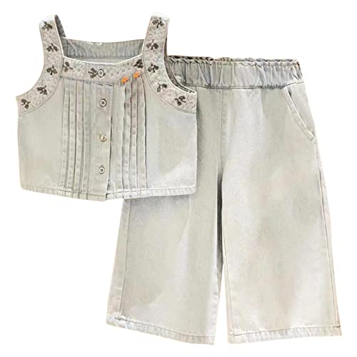 Roupas e conjunto de jeans para bebês meninas com estampa floral verão ao ar livre casual moda terno