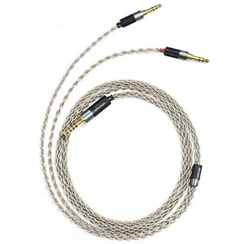 GUCraftsman 6N Single Crystal Silver Upgrade Cable 3.5mm/4.4mm/4Pin XLR Headphone Cable for HIFIMAN SUSVARA Ananda Arya SUNDARA Edition XS HE1000se HE5se HE6se (4.4mm Plug, Two 3.5mm)