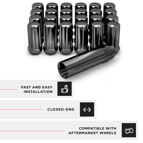 White Knight M14x1.50 (Black Chrome) Duplex 7 Spline Lug Nuts with Key (for Aftermarket Wheels), EZ Installation, Durable Carbon Steel with Stylish Black Chrome Finish, 3809LBK-24AM (24 Pack)
