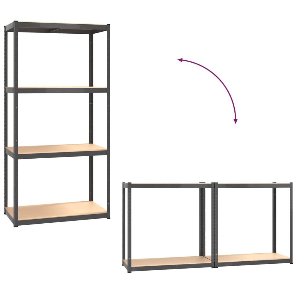 vidaXL Étagères à 4 Niveaux 3pcs Anthracite Acier et Bois d'ingénierie