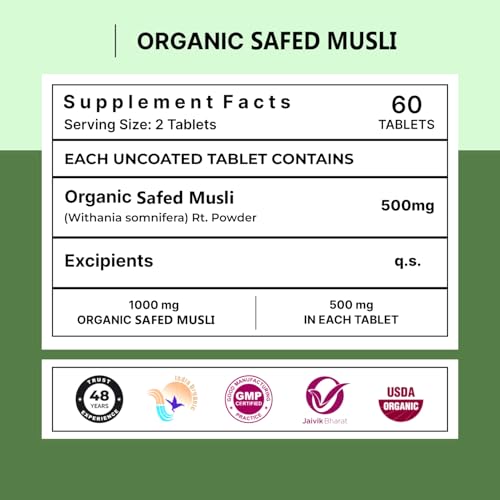 Image of Safed Musli - 60 Tablets | Ayurvedic Herbal Supplement for Muscle Strength