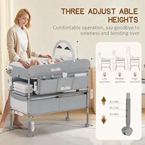 Diaper Changing Station, Portable Changing Table for Baby, Diaper Changing Table with Storage Drawers, Waterproof Baby Changing Station with Wheels and Adjustable Height for Newborn Infant and Toddler Diaper Changing Station Portable Changing Table for Baby Diaper Changing Table with Storage Drawers Waterproof Baby Changing Station with Wheels and Adjustable Height for Newborn Infant and Toddler