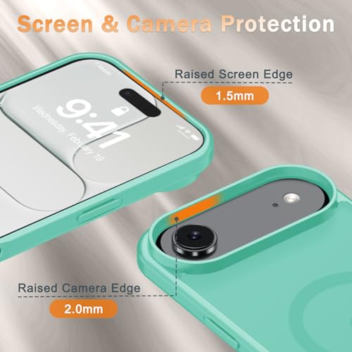 Image of YENAPOON for iPhone Air Case, Matte Magnetic Phone Cover [with 1 Screen Protector] [Support for MagSafe] [Shockproof Military Grade Protection] Translucent Frosted Back, Teal