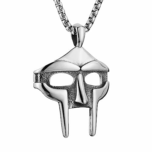 AsAlways Stainless Steel MF DOOM Mask Necklace Hip Hop Rap Totem Pendant for Party Jewelry Gift