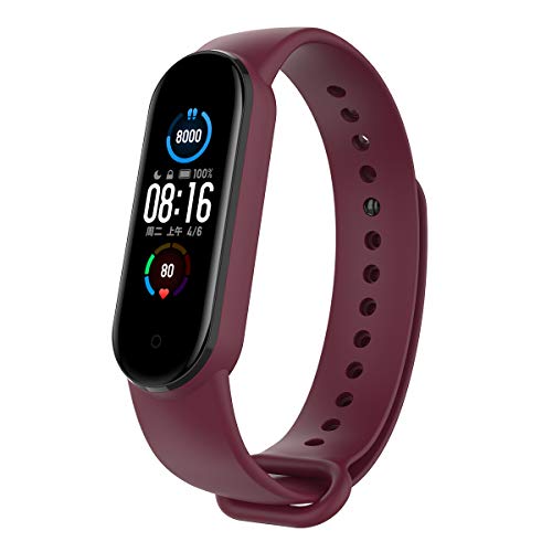 KOMI Replacement Band Compatible with Xiaomi Mi Band 5/mi band 6, Silicone Bracelet Wristband Sport Fitness Strap (Wine red)