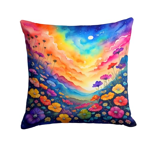 Caroline's Treasures DAC1984PW1414 Colorful Petunias Fabric Decorative Pillow Machine Washable, Indoor Outdoor Decorative Pillow for Couch, Bed or Patio, 14Hx14W