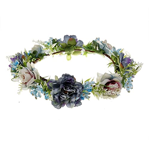 oAutoSjy Böhmen Blumen Krone Braut Simulationsblume Haar Blumenkranz Damen,Handgefertigt Blume Krone Stirnband Haarbänder Floral Girlande Mädchen Haarschmuck für Hochzeit Reisefotografie Party Cover