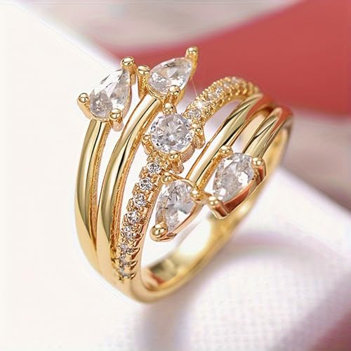 Gold Plated Cubic Zirconia Luxurious Elegant Statement Ring Personalized Accessory Ideal for Women's Daily Casual Wear Party Holiday Anniversary Love Jewelry Gift