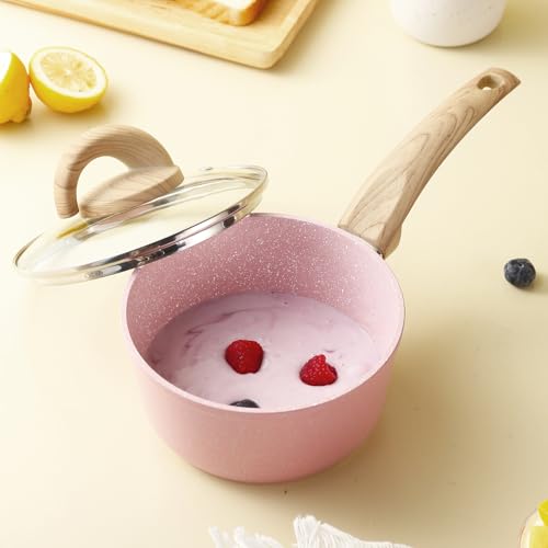 Pots and Pans Set Non Stick, Ceramic Cookware Set with Granite Pattern, Induction Kitchen Cooking Sets w/Frying Pans, Saucepans, Casserole with Lids, Non-Toxic, PTFE/PFOA/PFOS-Free, Pale Pink - Image 4