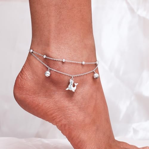 Image of CHIC & ARTSY 925 Sterling Silver Ankle Bracelets for Women, Adjustable Layered Foot Chains with Nature & Symbol Charms, Lightweight Comfort Fit Boho Beach Everyday Jewelry