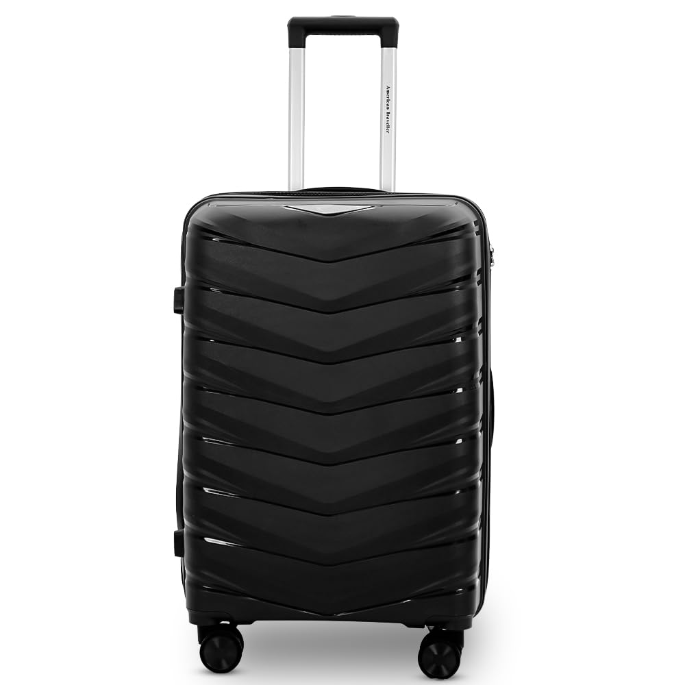 american traveller Velocity Luggage Trolley Bag | Travel Suitcase | Lightweight Polypropylene| Durable Hardshell | TSA Type Lock | 360° Dual Spinner Wheels (28, Black)-picture-26