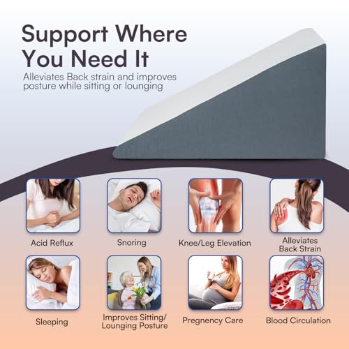 Image of Memory Foam Orthopedic Wedge Pillow for Back, Neck, Leg Support, Pregnancy, GERD, Acid Reflux, Snoring & Post-Surgery Relief - Soft Washable Cover - White & Grey (46 x 52 x 46 CM)