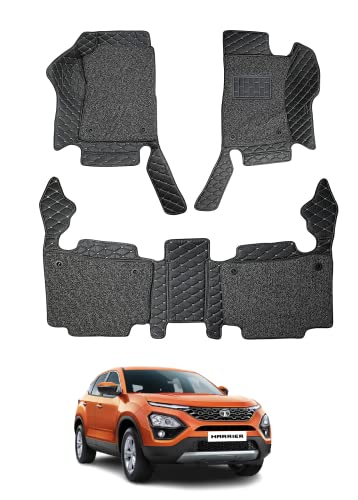 Image of Auto Hub 7D car mat TATA Harrier(7 Seater), Luxury Double-Stich 7d Car Floor Mat Complete Set, 100% Waterproof and Washable, Color : Black