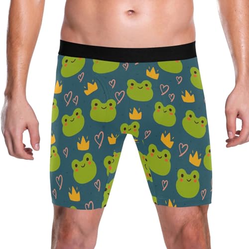 Mens Boxer Briefs Cartoon Frog Underwear Comfy Breathable 6" Boxer Brief with Fly2