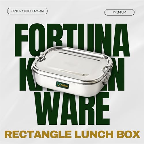 Image of Stainless Steel Lunch Box Rectangle - 450ml | Compartment Traditional Tiffin Box with Seperator Plate | Easy to Carry, Locking Clip | Ideal for School, Office, Men, Women (Small)