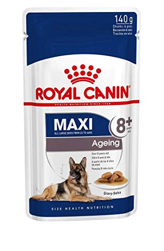 ROYAL CANIN Cibo umido Maxi età 8+ pezzi di carne in salsa per cani senior di grandi razze – Scatola 10 x 140 g (borse)