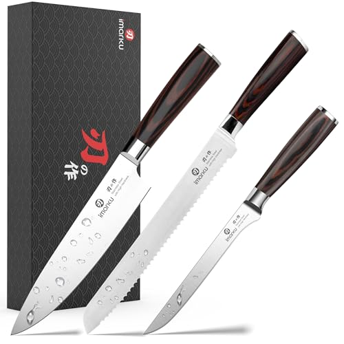 imarku 3 Piece Knife Set, Professional Japanese High Carbon Stainless Steel Chef Knife, Ultra Sharp Kitchen Knives Set with Ergonomic Pakkawood Handle, Ideal Gift for Mom Pakkawood Brown