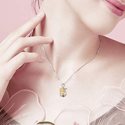 Bee Necklace Sterling Silver Infinity Love Pendant Necklace with Rose Flower Jewelry Gifts for Women Teens2