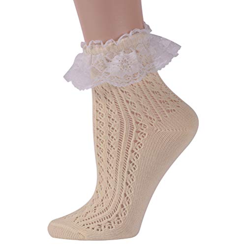 KitNSox Funcat Women's Lace Ruffle Frilly Colorful Floral Cotton Casual Novelty Ankle Socks 4/5/6 Pairs3