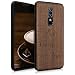 Produktbild kwmobile Holz Schutzhülle für OnePlus 6 - Hardcase Hülle mit TPU Bumper Walnussholz in Live Laugh Love Design Dunkelbraun - Handy Case Cover
