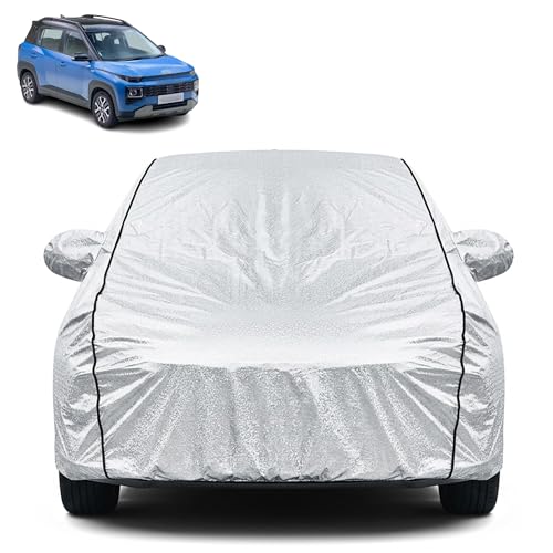 Image of Waterproof Car Cover for Hyundai Exter | Dustproof, UV Resistant & Scratch Protection | Soft Cotton Lining | Triple Stitched | Mirror Pockets & Elastic Fit | Silver