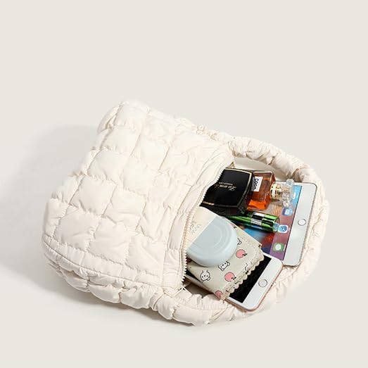 Puffer Underarm Handbag For Women, Small Cute Designer Hobo Bag, Quilted Padding Bags, Soft Nylon Puffy Purse
