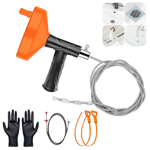 33FT Drain Snake Auger Plumbing Snake Drain Clog Remover Tool Heavy Duty Hair Clog Remover for Bathroom Sink Kitchen Sink Bathtub Shower Drain Flexible Drain Cleaner Tool Orange