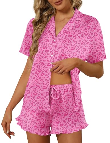 Image of Ekouaer Pajamas Set for Women Short Sleeve Sleepwear Button Down Pjs Lounge Sets Soft Nightwear