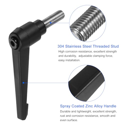 Image of uxcell 2pcs Clamping Lever Handles, M10 x 28mm 304 Stainless Steel Threaded Male Stud, Adjustable Handles Locking Quick Release Ratchet Push Button Bolt Knobs, Black
