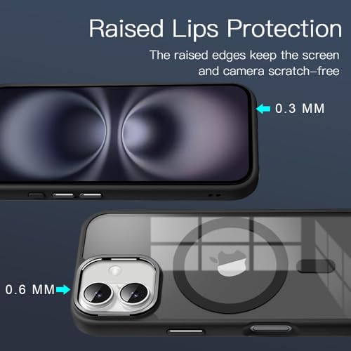 Image of KARWAN Translucent Hybrid Back Case Cover Compatible with iPhone 16 Shockproof Case with Camera Protection, N52 Magnet Cover Case with Magnetic MagEaze Wireless Charging Cover (Black)
