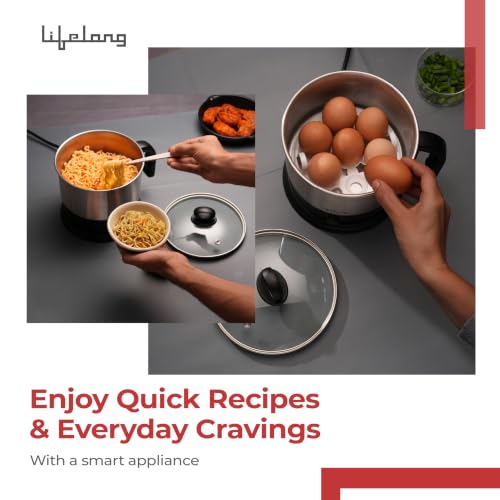 Image of Lifelong Electric Multi Kettle | Multifunction Cooker Kettle 1.5L | Boiling Milk, Eggs, Maggi, Soup & Noodles | 600W Stainless Steel Body, Fast Heating, Easy Cleaning (Silver, LLMK23)