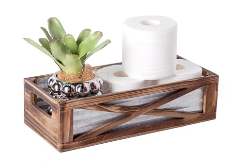 Wooden Toilet Tank Basket, Rustic Bathroom Decor Box, Farmhouse Toilet Paper Organizer Holder, Decorative Bathroom Storage Basket, Barn Door (Brown)